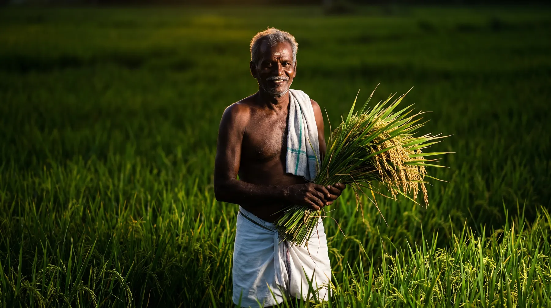 An agronomist and a farmer inspecting a young crop in the field
