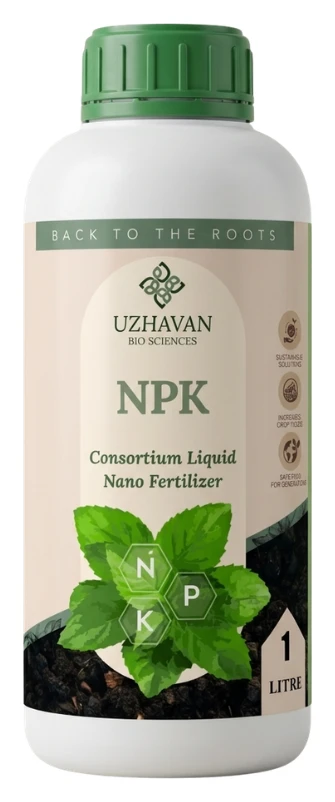 1 litre bottle of Uzhavan NPK Consortium Liquid Nano Fertilizer