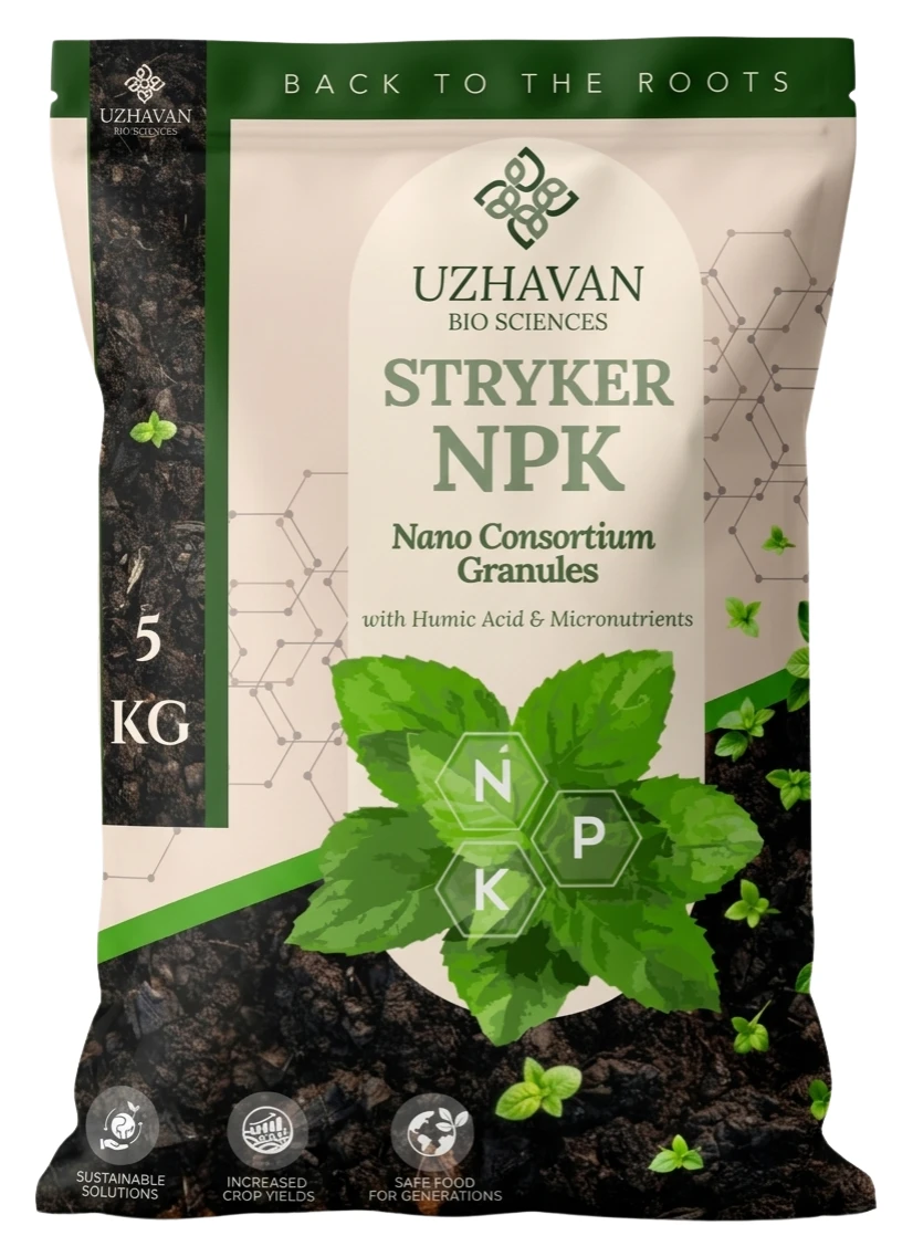 5 kg pack of Uzhavan Stryker NPK Nano Consortium Granules with humic acid and micronutrients